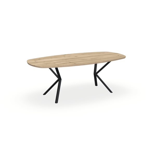 Eettafel Eiken Naturel - Ovaal Deens - Vv Poot Onderstel Mat Zwart - {{ product.type }} - Kas20