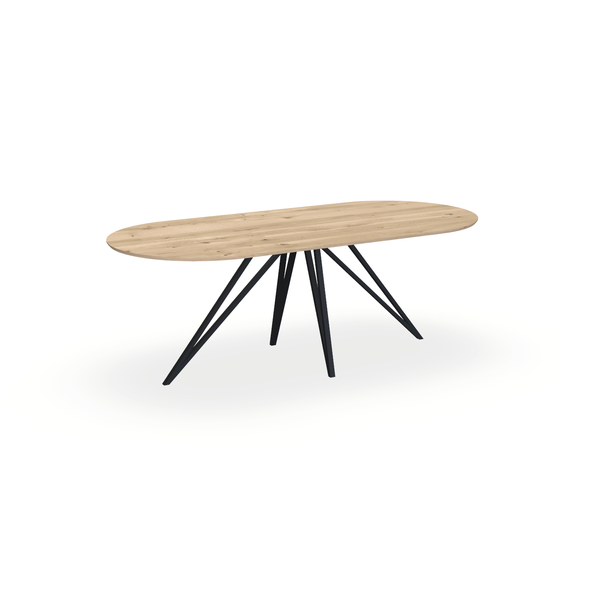 Eettafel Eiken Liqurien - Ovaal Plat - Spin Onderstel Mat Zwart - {{ product.type }} - Kas20
