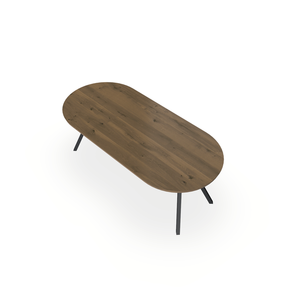 Eettafel Eiken Chocolate - Ovaal Plat - I Schuin Onderstel Mat Zwart - {{ product.type }} - Kas20