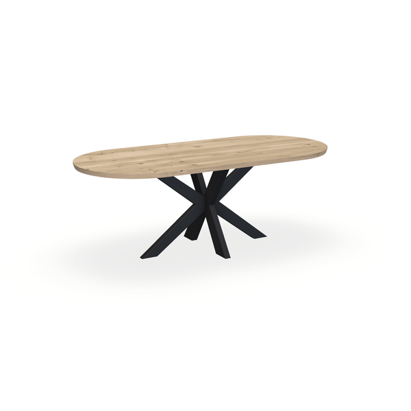 Eettafel Eiken Naturel - Ovaal Plat - Matrix Dun Onderstel Mat Zwart - {{ product.type }} - Kas20