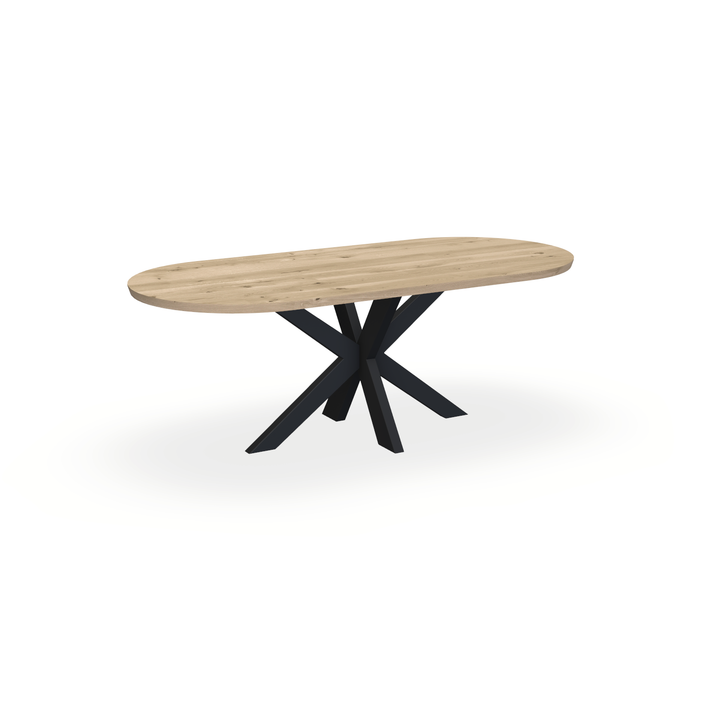Eettafel Eiken Naturel - Ovaal Plat - Matrix Dun Onderstel Mat Zwart - {{ product.type }} - Kas20