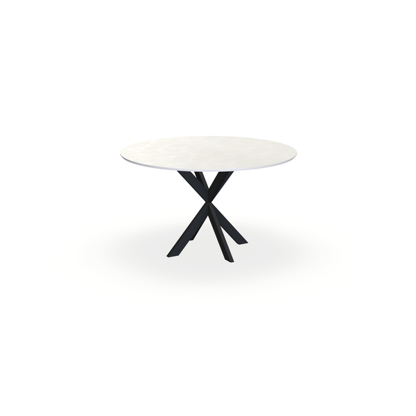 Eettafel Beton Beige - Rond - Kruispoot Ultra Onderstel Mat Zwart - {{ product.type }} - Kas20