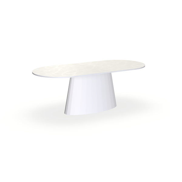 Eettafel Beton Beige - Ovaal Plat - Sjors Onderstel Mat Wit - {{ product.type }} - Kas20