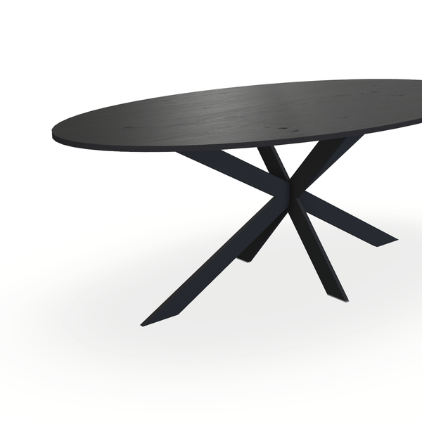 Eettafel Eiken Fineer Noesten Zwart - Ovaal - Matrix Ultra Onderstel Mat Zwart - {{ product.type }} - Kas20