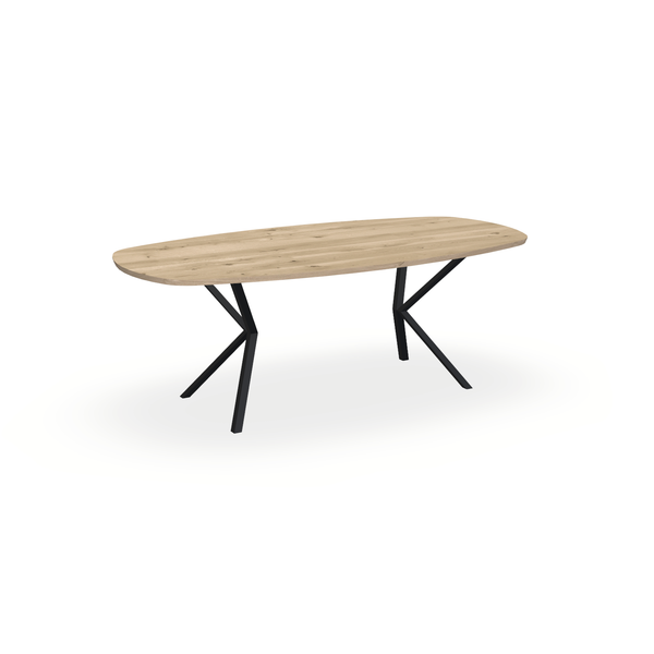 Eettafel Eiken Naturel - Ovaal Deens - Vv Poot Onderstel Mat Zwart - {{ product.type }} - Kas20