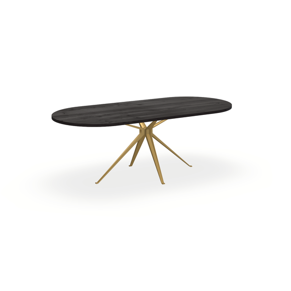 Eettafel Eiken Black Smoke In - Ovaal Plat - Anna Onderstel Mat Goud - {{ product.type }} - Kas20