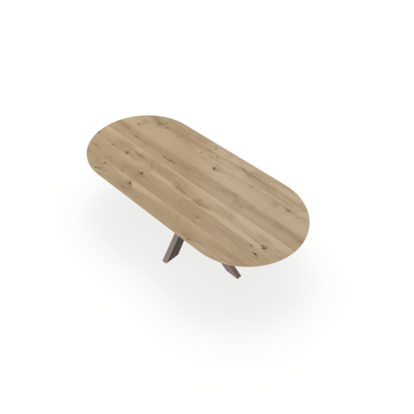 Eettafel Eiken Naturel - Ovaal Plat - Matrix Dun Onderstel Mat Lichtbruin - {{ product.type }} - Kas20
