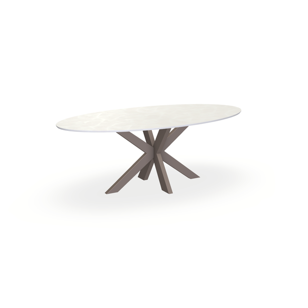 Eettafel Beton Creamy White - Ovaal - Matrix Dun Onderstel Mat Lichtbruin - {{ product.type }} - Kas20