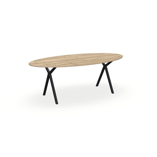 Eettafel Eiken Naturel - Ovaal - Scissor Onderstel Mat Zwart - {{ product.type }} - Kas20