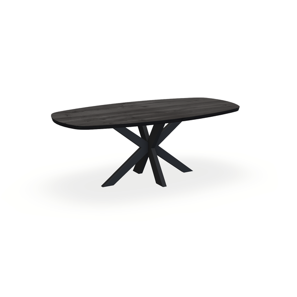Eettafel Eiken Black Smoke In - Ovaal Deens - Matrix Dun Onderstel Mat Zwart - {{ product.type }} - Kas20