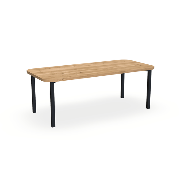 Eettafel Eiken Maurra - Recht Radius - Ace Onderstel Mat Zwart - {{ product.type }} - Kas20