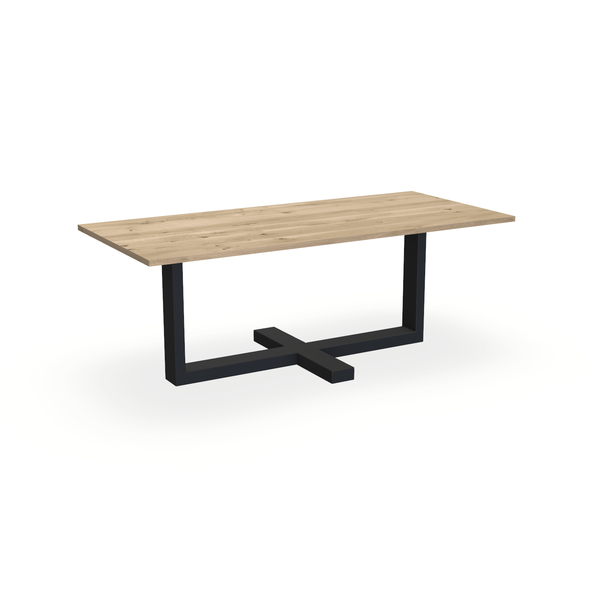 Eettafel Eiken Naturel - Recht - Halve Plus Onderstel Mat Zwart - {{ product.type }} - Kas20