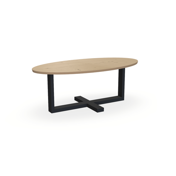Eettafel Eiken Fineer Noesten Naturel - Ovaal - Halve Plus Onderstel Mat Zwart - {{ product.type }} - Kas20