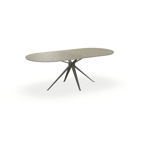 Eettafel Beton Leather Taupe - Ovaal Plat - Anna Onderstel Mat Donkerbruin - {{ product.type }} - Kas20