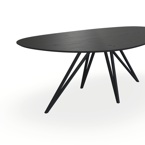 Eettafel Eiken Fineer Noesten Zwart - Kiezel A - Spin Onderstel Mat Zwart - {{ product.type }} - Kas20