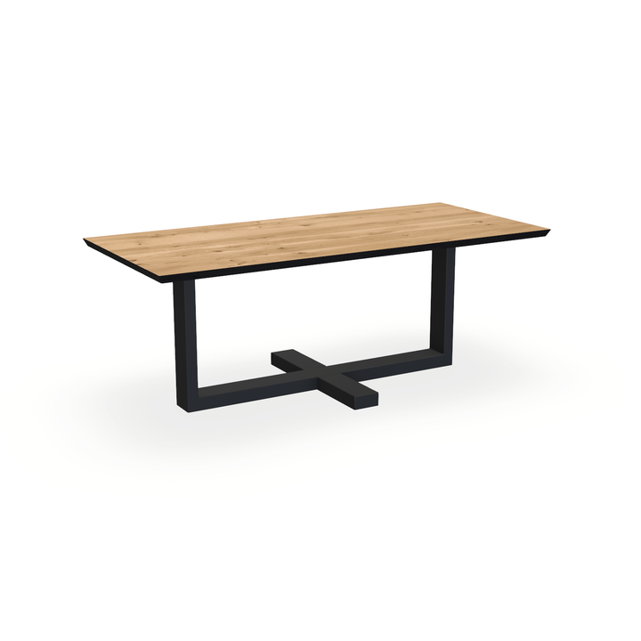 Eettafel Eiken Maurra - Recht - Halve Plus Onderstel Mat Zwart - {{ product.type }} - Kas20