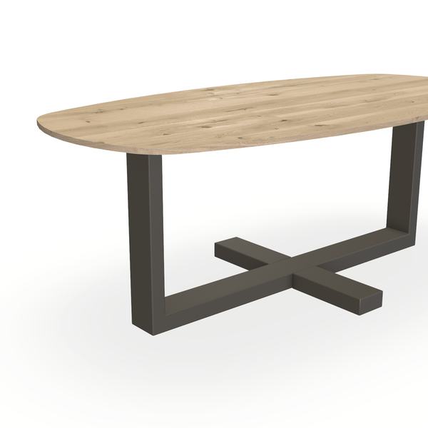 Eettafel Eiken Naturel - Ovaal Deens - Halve Plus Onderstel Mat Donkerbruin - {{ product.type }} - Kas20
