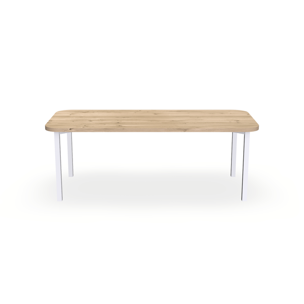 Eettafel Eiken Liqurien - Recht Radius - Ace Onderstel Mat Wit - {{ product.type }} - Kas20