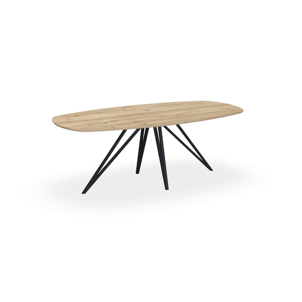 Eettafel Eiken Naturel - Ovaal Deens - Spin Onderstel Mat Zwart - {{ product.type }} - Kas20