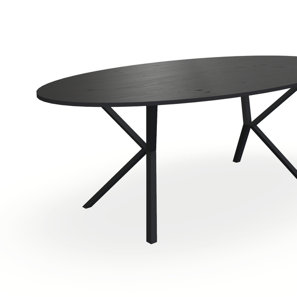 Eettafel Eiken Fineer Noesten Zwart - Ovaal - Vv Poot Onderstel Mat Zwart - {{ product.type }} - Kas20