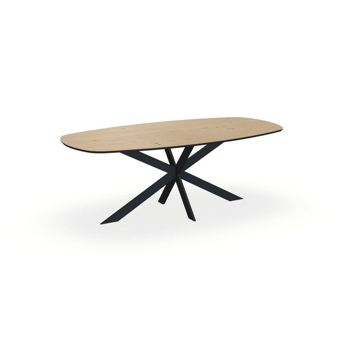 Eettafel Eiken Fineer Noesten Naturel - Ovaal Deens - Matrix Ultra Onderstel Mat Zwart - {{ product.type }} - Kas20
