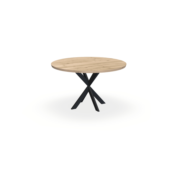 Eettafel Eiken Liqurien - Rond - Kruispoot Ultra Onderstel Mat Zwart - {{ product.type }} - Kas20