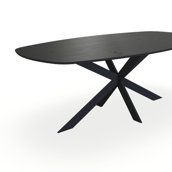 Eettafel Eiken Fineer Noesten Zwart - Ovaal Deens - Matrix Ultra Onderstel Mat Zwart - {{ product.type }} - Kas20