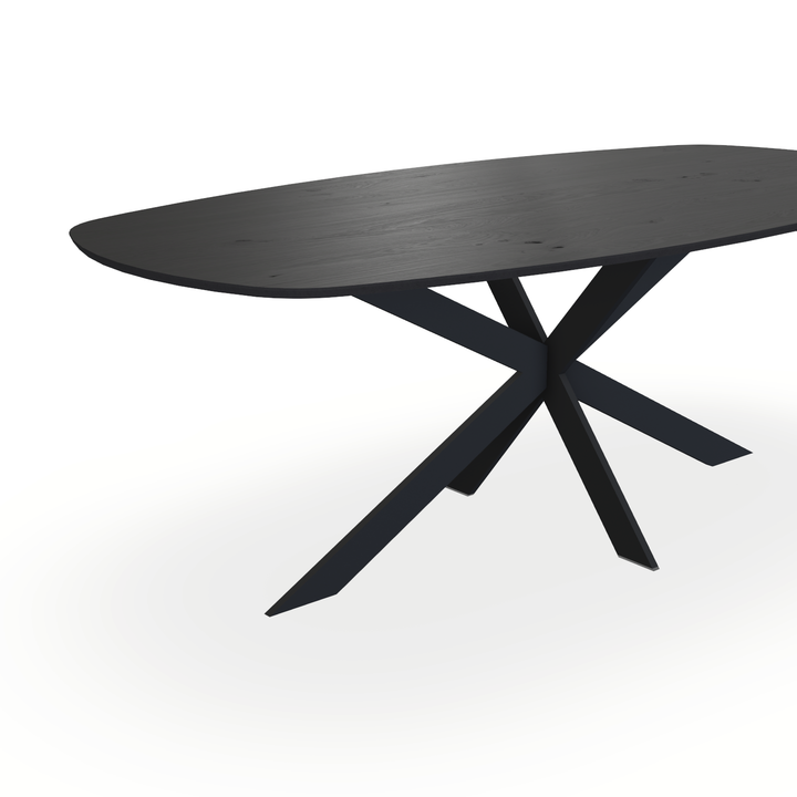 Eettafel Eiken Fineer Noesten Zwart - Ovaal Deens - Matrix Ultra Onderstel Mat Zwart - {{ product.type }} - Kas20