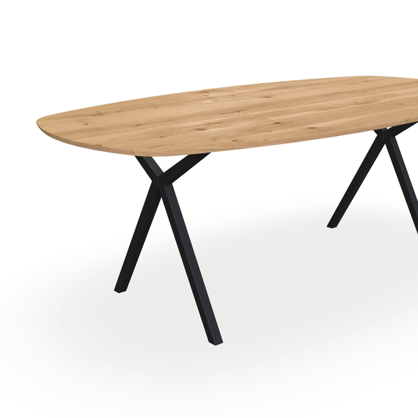 Eettafel Eiken Maurra - Ovaal Deens - Scissor Onderstel Mat Zwart - {{ product.type }} - Kas20
