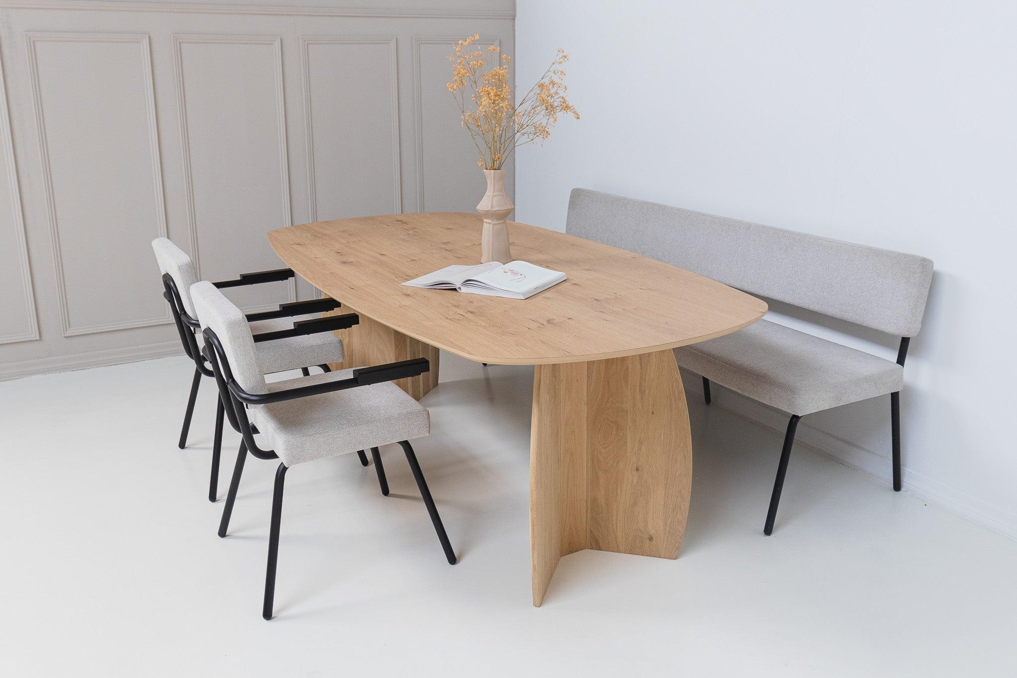 Eiken massief naturel eettafel - Deens ovaal - Houten Maan buiten onde ...