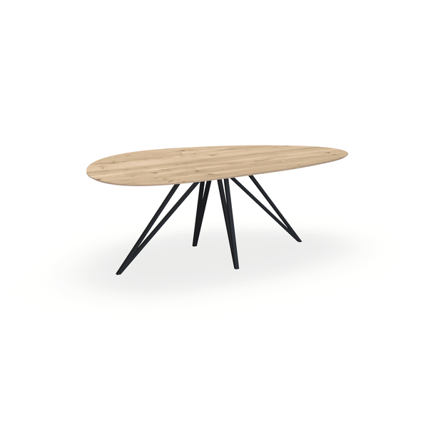 Eettafel Eiken Liqurien - Kiezel B - Spin Onderstel Mat Zwart - {{ product.type }} - Kas20