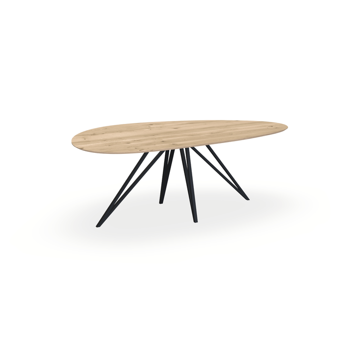 Eettafel Eiken Liqurien - Kiezel B - Spin Onderstel Mat Zwart - {{ product.type }} - Kas20