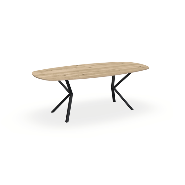 Eettafel Eiken Naturel - Ovaal Deens - Vv Poot Onderstel Mat Zwart - {{ product.type }} - Kas20