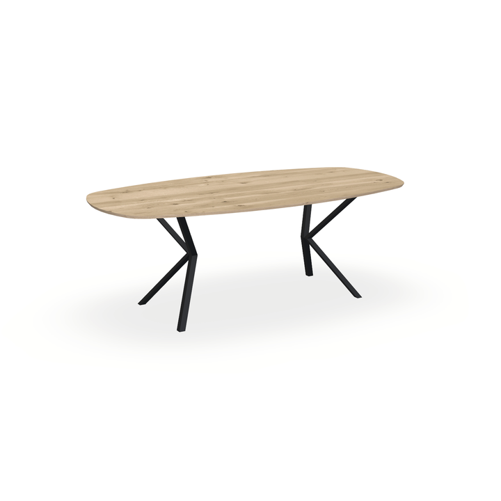 Eettafel Eiken Naturel - Ovaal Deens - Vv Poot Onderstel Mat Zwart - {{ product.type }} - Kas20