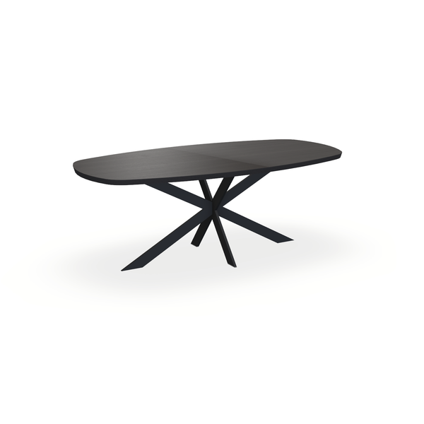 Eettafel Eiken Fineer Black Smoke In - Ovaal Deens - Matrix Ultra Onderstel Mat Zwart - {{ product.type }} - Kas20