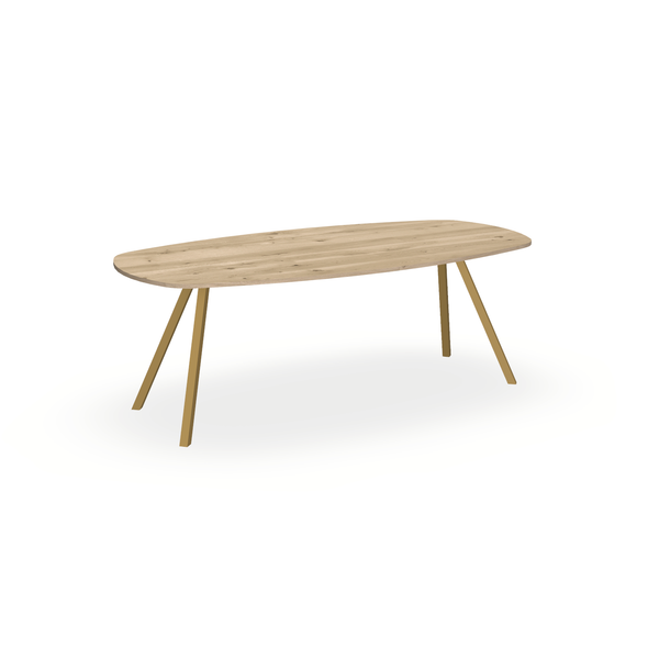 Eettafel Eiken Naturel - Ovaal Deens - I Schuin Onderstel Mat Goud - {{ product.type }} - Kas20