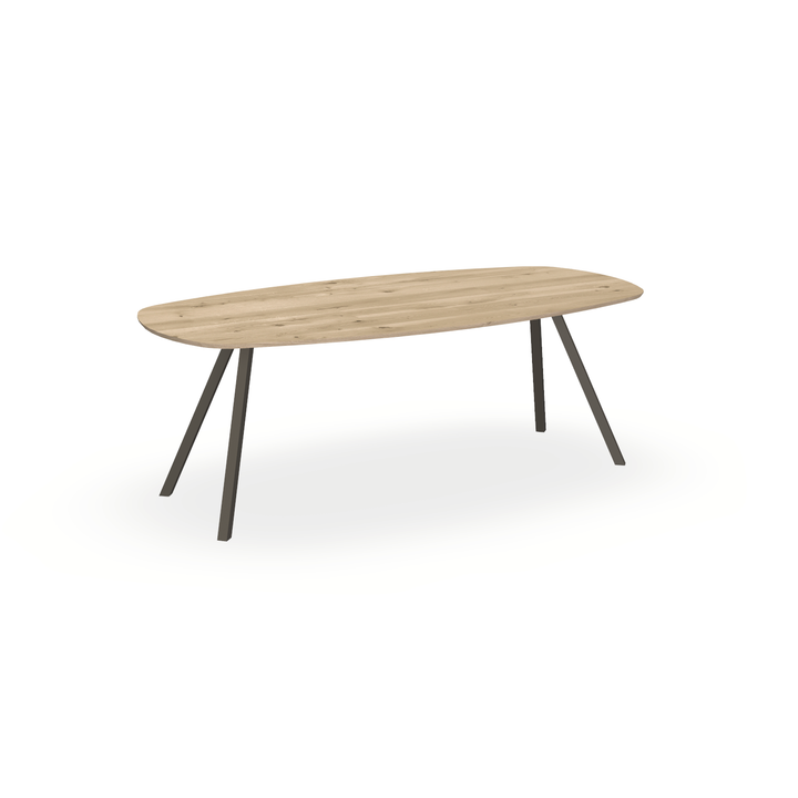 Eettafel Eiken Naturel - Ovaal Deens - I Schuin Onderstel Mat Donkerbruin - {{ product.type }} - Kas20