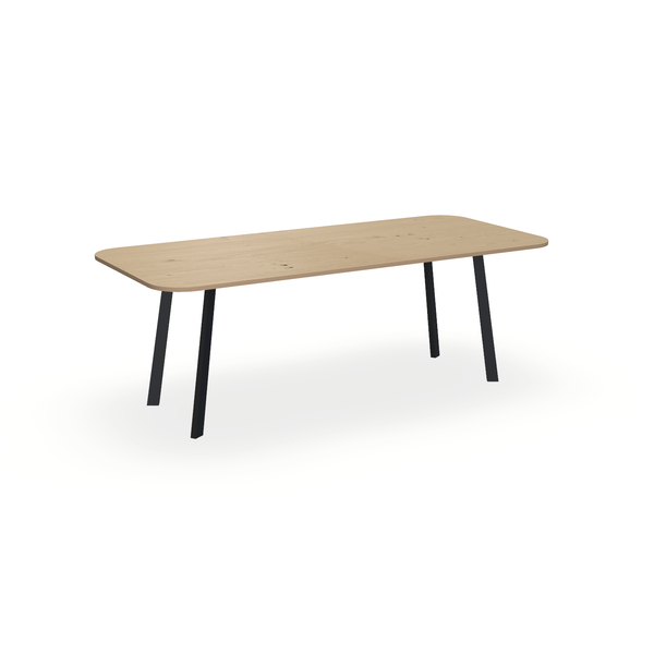 Eettafel Eiken Fineer Noesten Naturel - Recht Radius - I Poot Onderstel Mat Zwart - {{ product.type }} - Kas20
