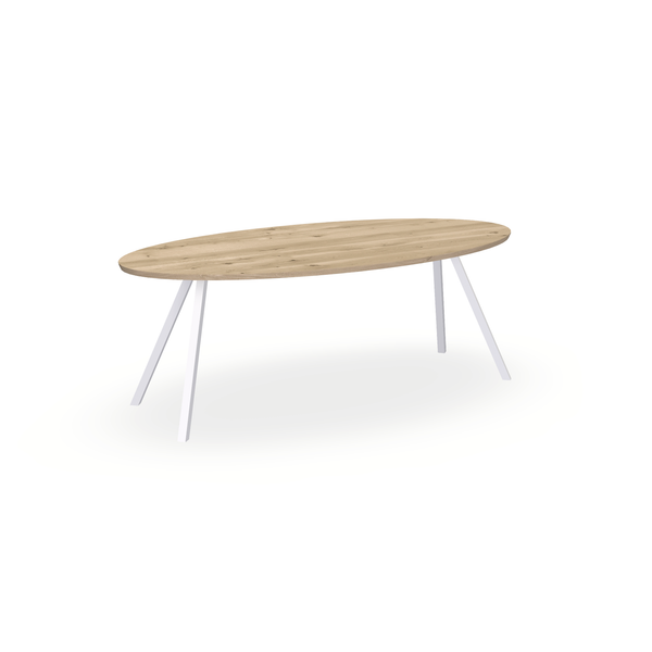 Eettafel Eiken Naturel - Ovaal - I Schuin Onderstel Mat Wit - {{ product.type }} - Kas20