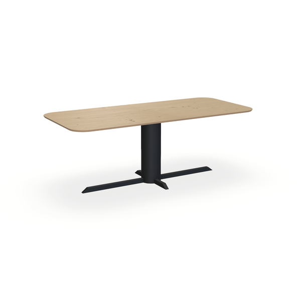 Eettafel Eiken Fineer Noesten Naturel - Recht Radius - Ilona Onderstel Mat Zwart - {{ product.type }} - Kas20