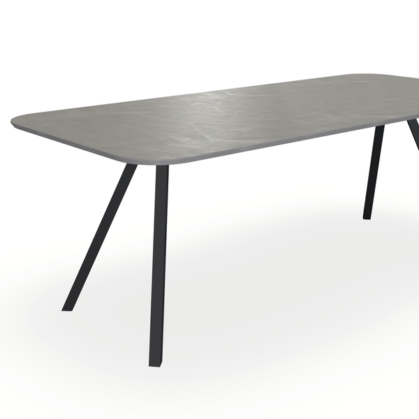 Eettafel Beton Concrete Grey - Recht Radius - I Schuin Onderstel Mat Zwart - {{ product.type }} - Kas20