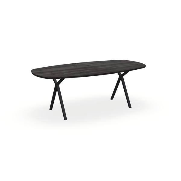 Eettafel Eiken Black Smoke In - Ovaal Deens - Scissor Onderstel Mat Zwart - {{ product.type }} - Kas20