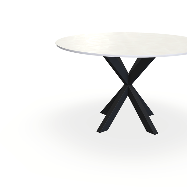 Eettafel Beton Creamy White - Rond - Kruispoot Dun Onderstel Mat Zwart - {{ product.type }} - Kas20