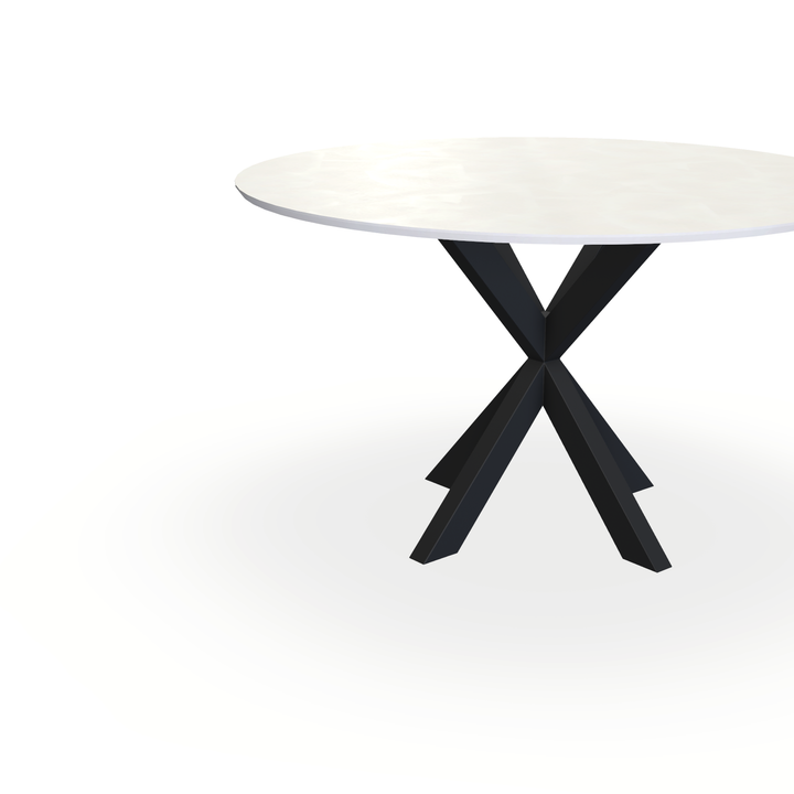Eettafel Beton Creamy White - Rond - Kruispoot Dun Onderstel Mat Zwart - {{ product.type }} - Kas20