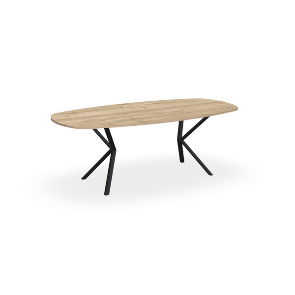 Eettafel Eiken Naturel - Ovaal Deens - Vv Poot Onderstel Mat Zwart - {{ product.type }} - Kas20