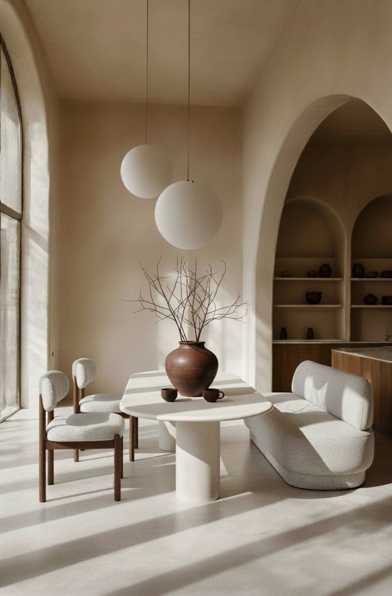 Beton eettafel creamy white - Plat ovaal - Columbus duo creamy white