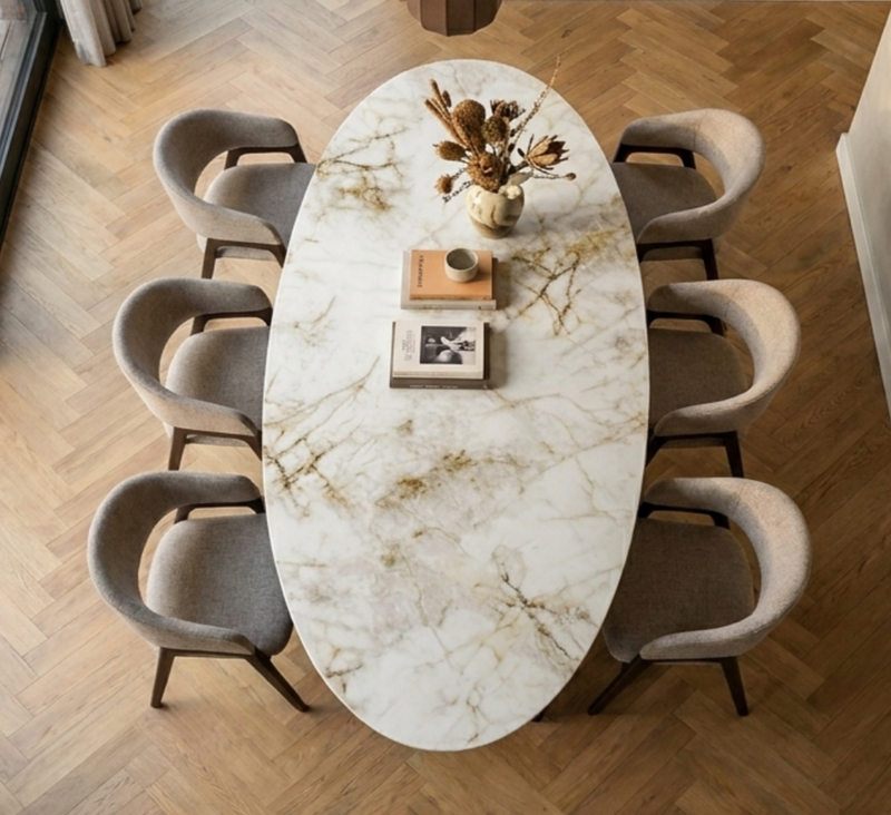 Ceramic dining table cuarzo reno gloss - Oval - Moon walnut brown 2x