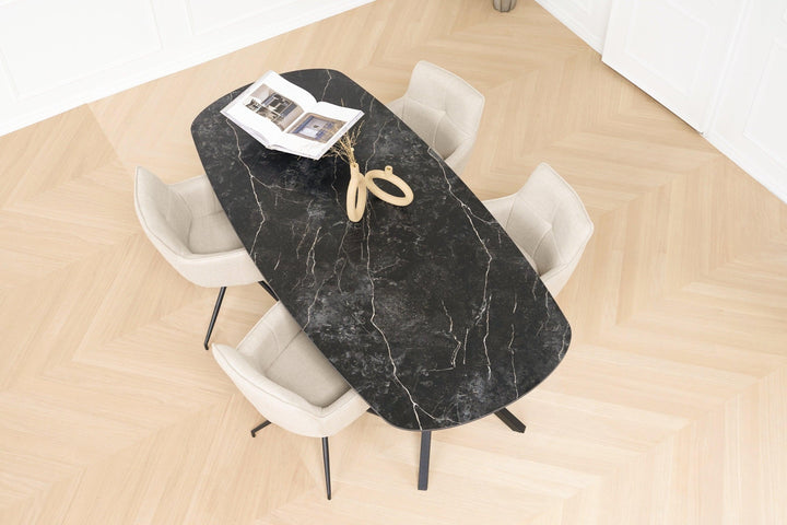 Melamine eettafel marmer zwart - Deens ovaal - VV zwart - {{ product.type }} - Kas20