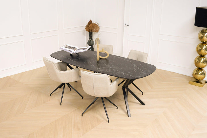 Melamine eettafel marmer zwart - Deens ovaal - VV zwart - {{ product.type }} - Kas20