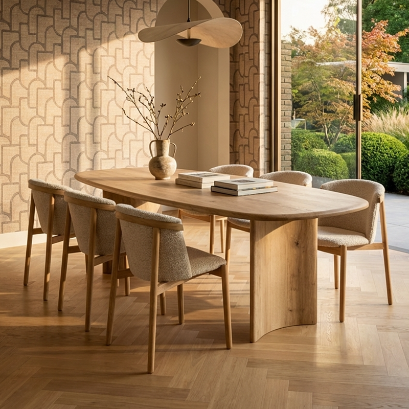 Eiken massief eettafel Naturel - Plat ovaal - Loulou naturel